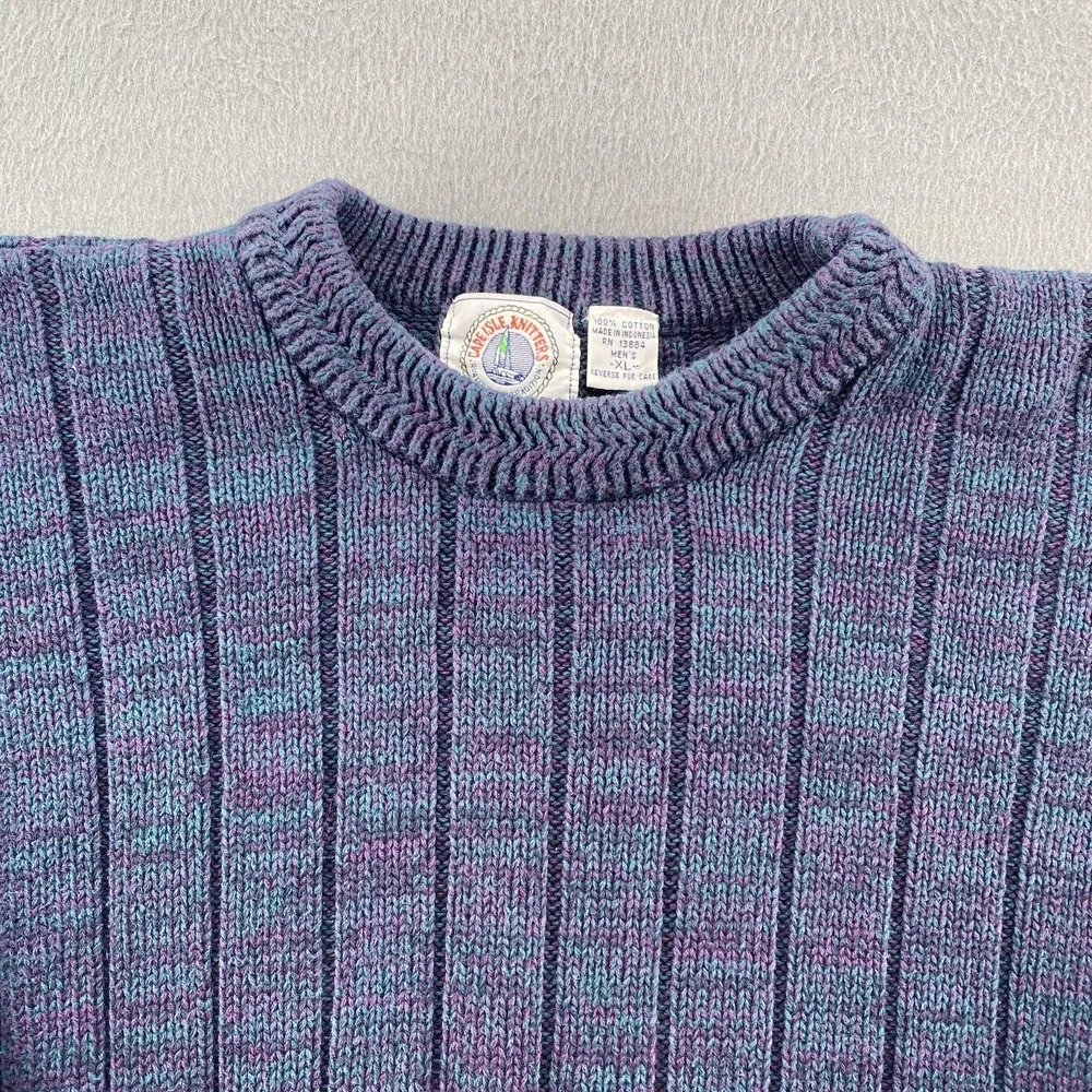 Cape Isle Knitters‎ Sweater Mens XL Blue Purple Striped Crewneck Knit Pullover